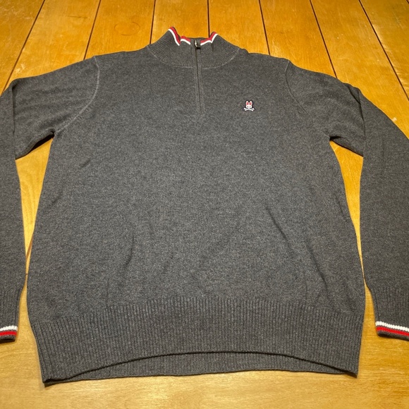 Psycho Bunny 1/4 Quarter Zip Sweater Gray Size Small - Picture 1 of 16